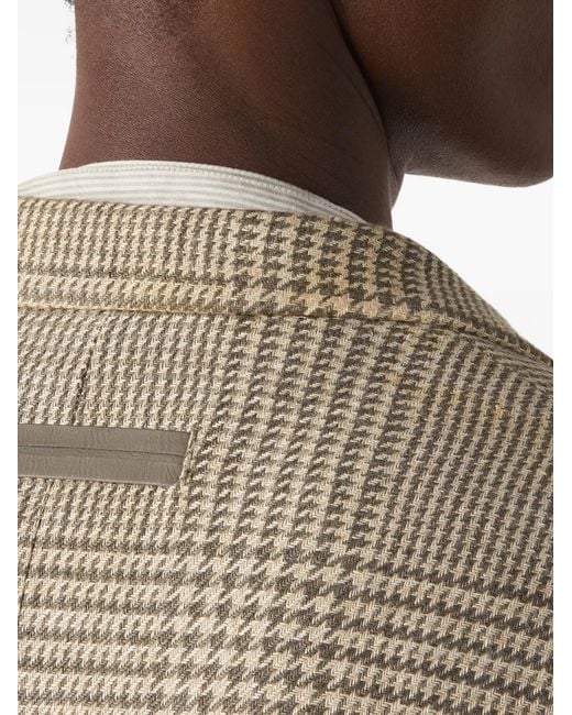 Zegna Gray Crossover-Check Single-Breasted Linen Blazer for men