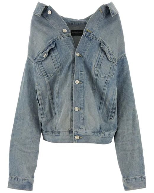 Balenciaga Blue Off Shoulder Denim Jacket