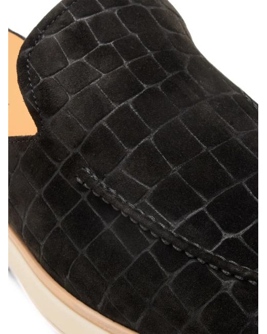 Magnanni Shoes Black Croc-Effect Suede Mules for men