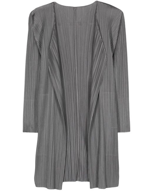 Pleats Please Issey Miyake Gray Plissé-effect Fitted Coat