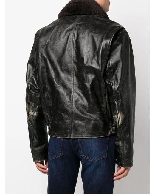 DIESEL Black Leather Press-Stud Fastening Jacket for men