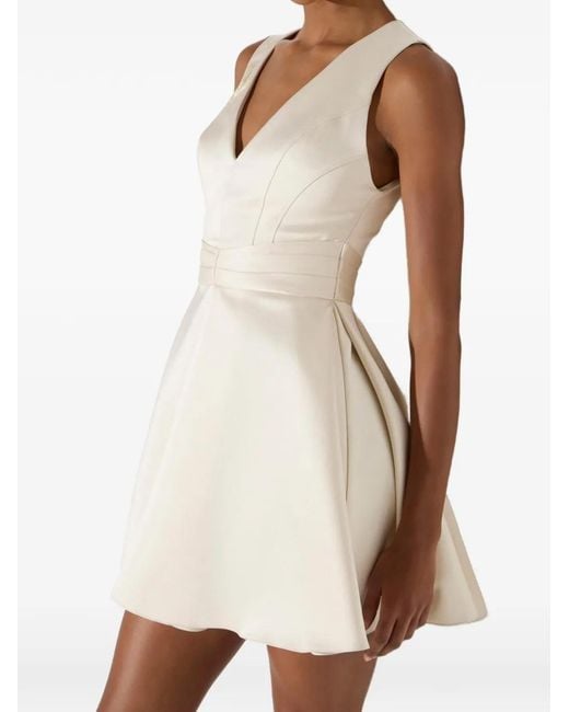 Elisabetta Franchi White Duchess Satin Mini Dress With Feathers