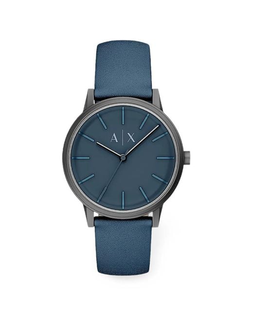 ARMANI EXCHANGE Blue Cayde Leather-Strap 42Mm Watch for men