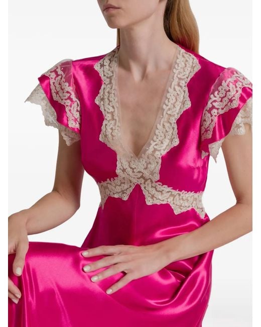 Vestido largo con ribete de encaje Alberta Ferretti de color Pink