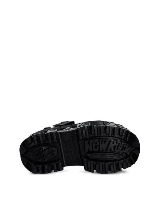 New Rock Black Stud-Embellished Platform Sandals