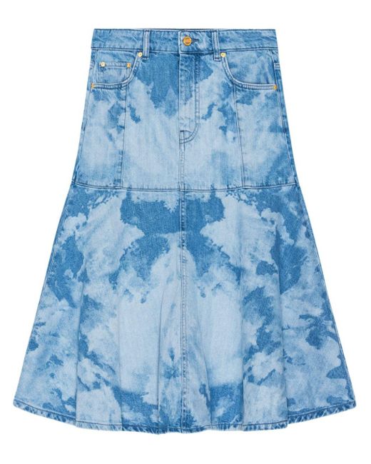 Ganni Blue Flared Denim Midi Skirt