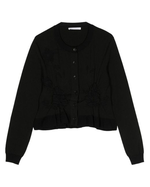 CECILIE BAHNSEN Black Smocked Button-up Cardigan