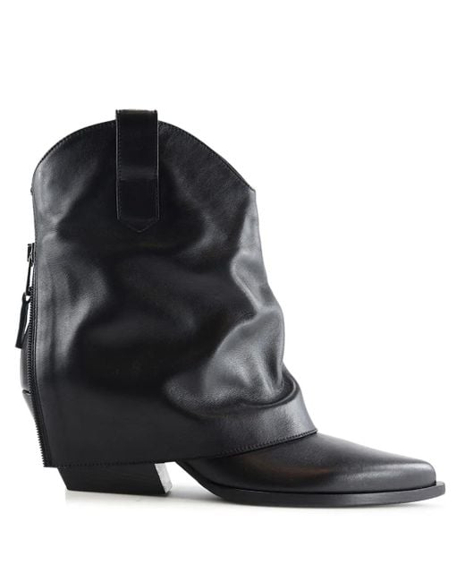 Notabene Black Calf Leather Pointed Heel Boots