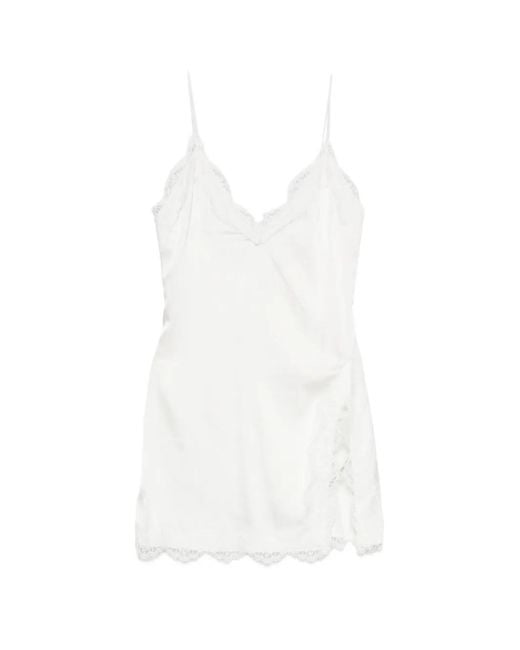Oseree White Lace-Trim Slip Mini Dress