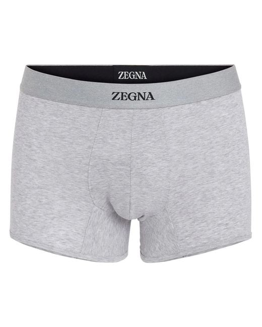 Zegna Gray Logo-Waistband Cotton Boxers for men