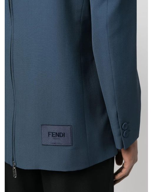 Fendi Blue Peak-Lapels Single-Breasted Blazer for men