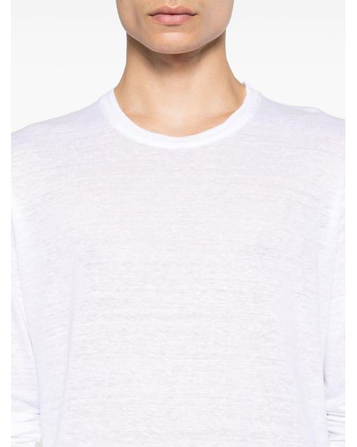 120% Lino Halb transparentes Leinen-T-Shirt in White für Herren