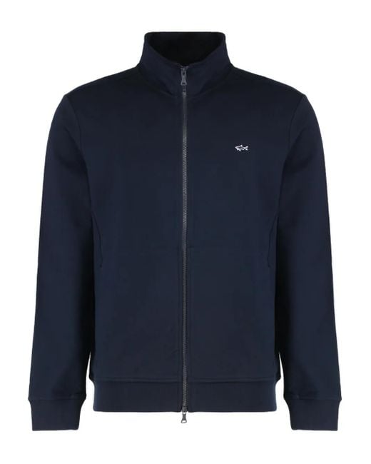 Paul & Shark Blue Zip-Up Embroidered Cotton-Blend Jacket for men