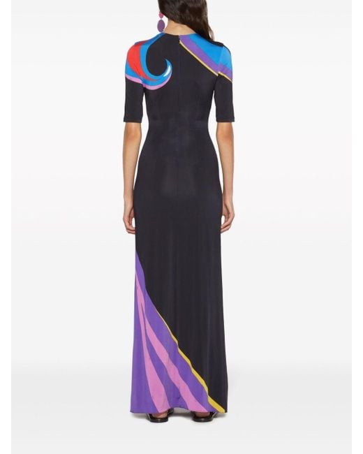 Emilio Pucci Blue Cigni-print Cut-out Gown