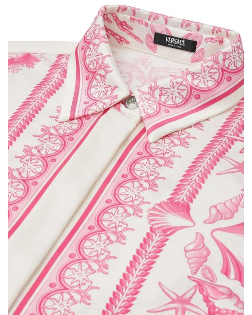 Versace Pink Underwater Barocco Print Silk Shirt