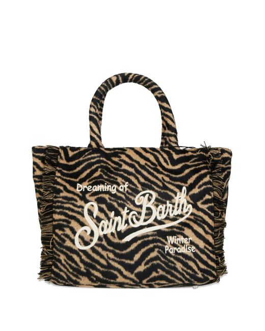 Mc2 Saint Barth Black Animal Print Colette Felt Shopping Bag