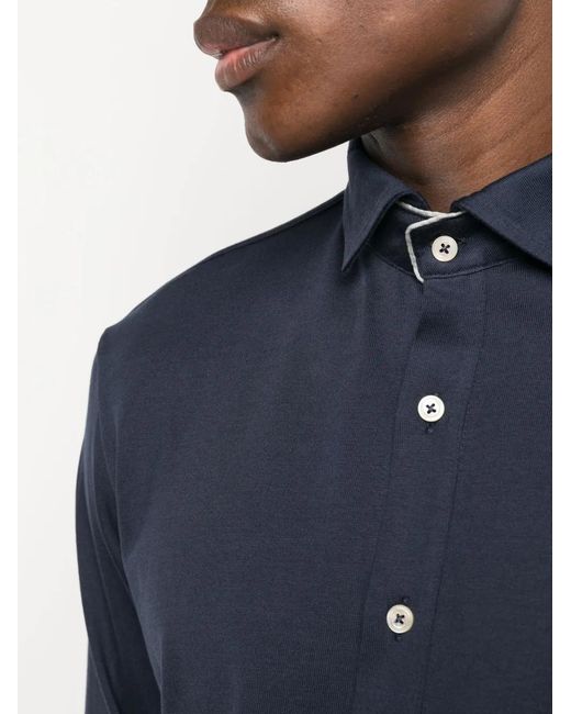 Eleventy Blue Contrasting-Trim Cotton Shirt