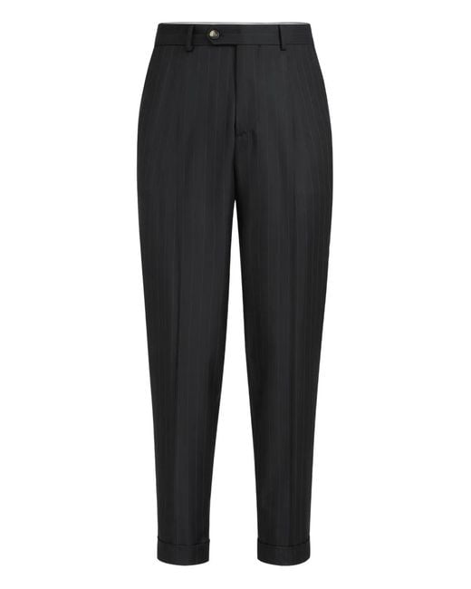 Brunello Cucinelli Black Stripe Pleat Trousers for men