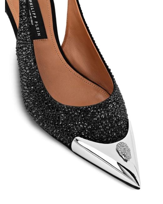 Philipp Plein Black Satin Sllingback Pumps Mix Strass