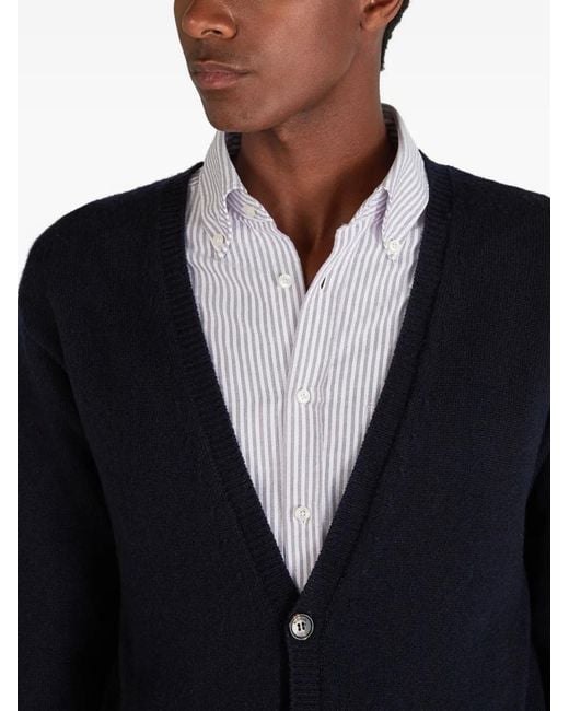 Zanone Blue Geelong Button-Up Wool Cardigan for men