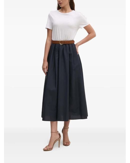 Sandro Ferrone Blue Gathered Midi Dress