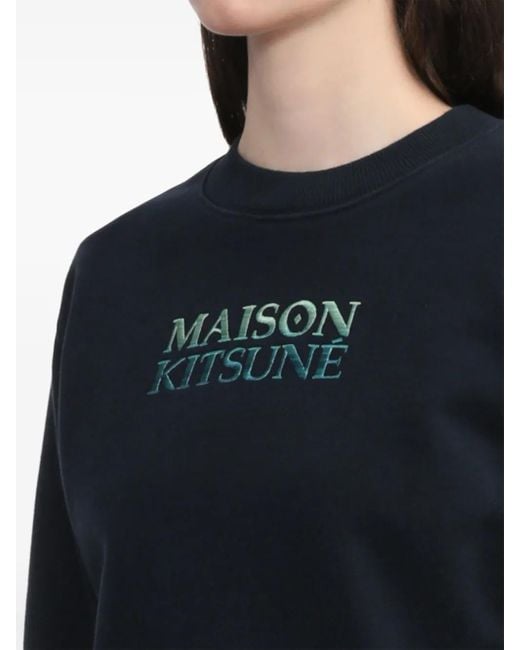 Maison Kitsuné Blue Logo-Embroidered Sweatshirt