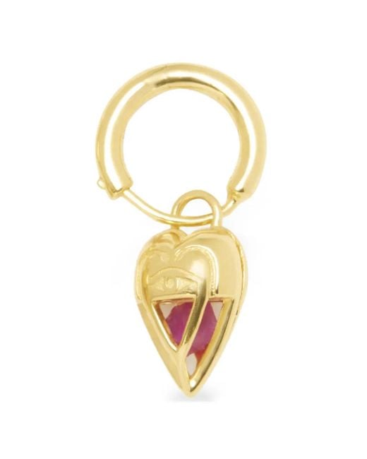 CAPSULE ELEVEN Metallic Heart-Pendant Ruby Hoop Earrings