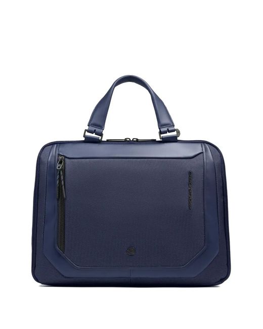 Piquadro Blue Expandable Leather-Trim Laptop Bag