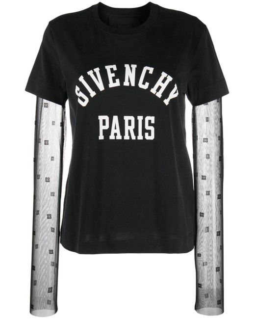 Givenchy Black 4g-motif Mesh-sleeves T-shirt - Women's - Polyamide/elastane/cotton
