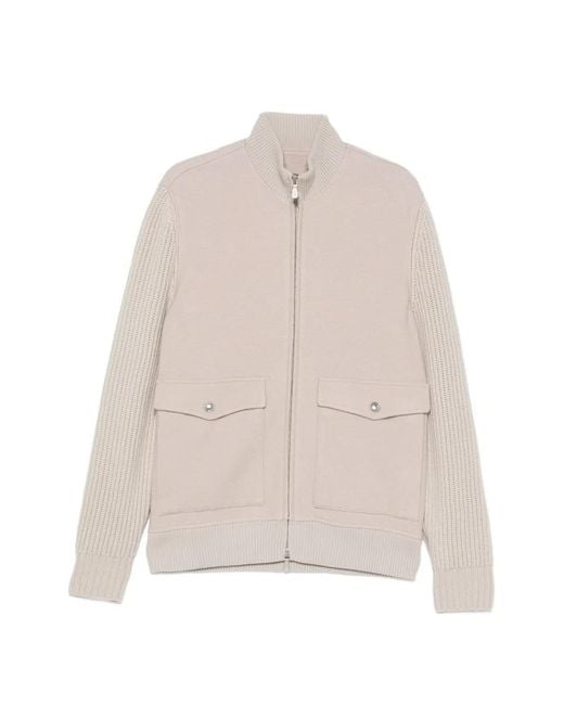 Eleventy White Ribbed-Knit Panelled Bomber Jacket for men