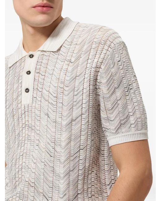 Missoni White Openwork-Knit Cotton And Viscose Polo Shirt for men