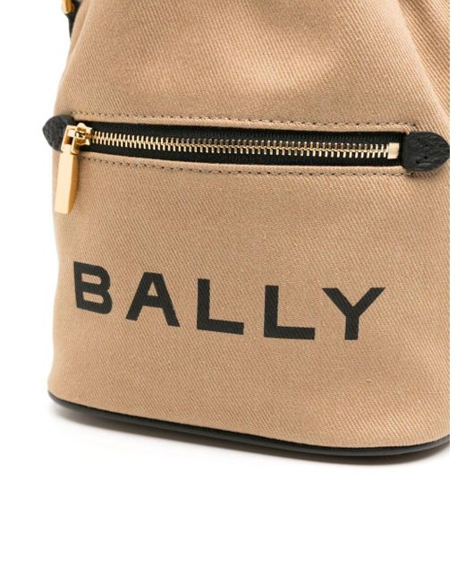 Bally Natural Bar Canvas Bucket Bag
