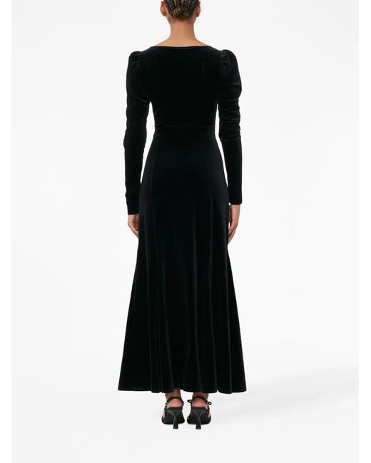 Ganni Black Square-Neck Velvet Maxi Dress