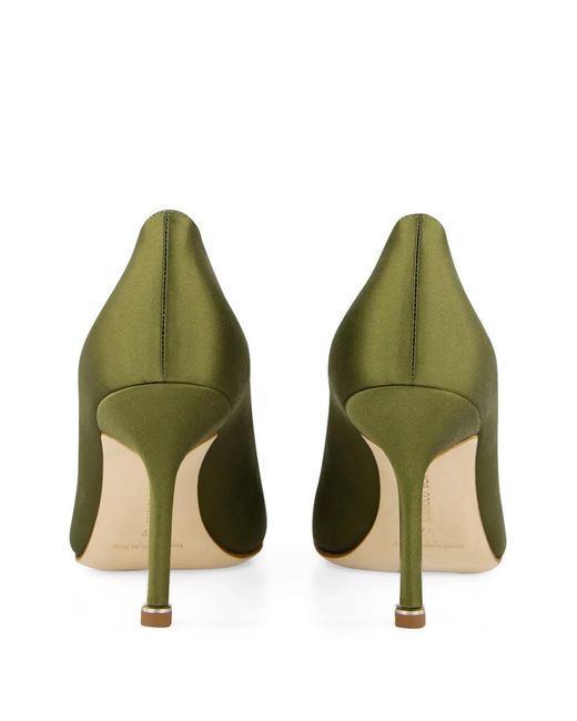 Manolo Blahnik Green Hangisi Crystal-Buckle Satin Pumps