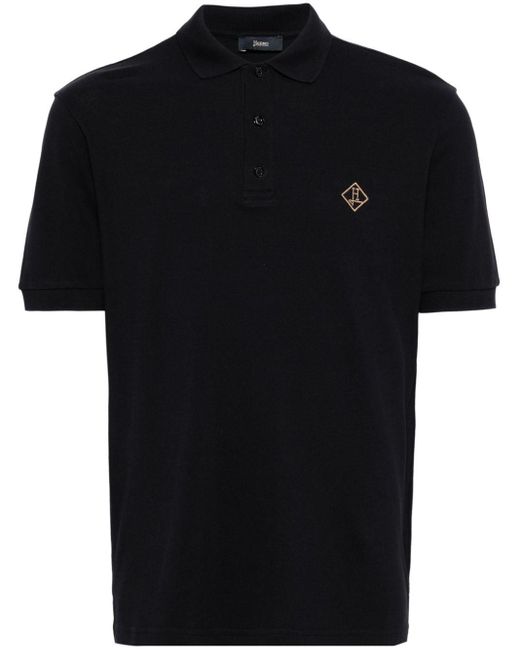 Herno Black Logo-embroidered Piqué Polo Shirt for men