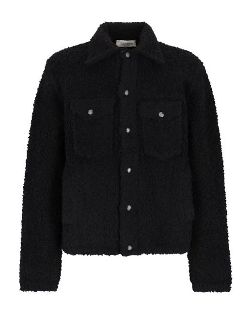 Laneus Black Textured Button-Fastening Shirt Jacket for men