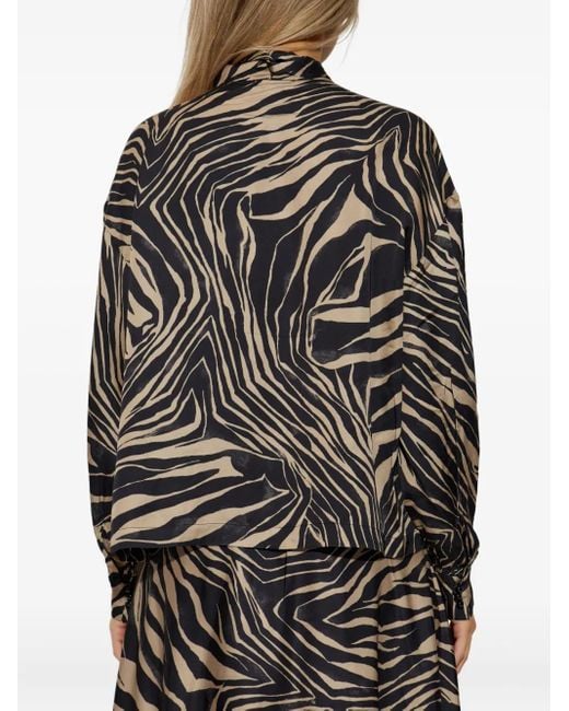 Munthe Black Zebra-Print Tie-Neck Blouse
