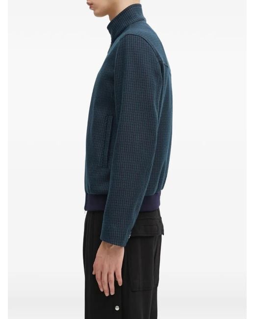 Paul Smith Blue Houndstooth Zip Jacket for men