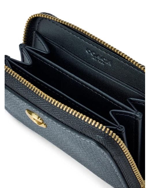 COACH Blue Pebbled Leather Zip-Around Wallet
