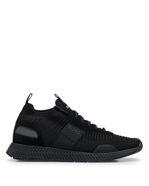 Boss Black Knitted-Upper Low-Top Sneakers for men