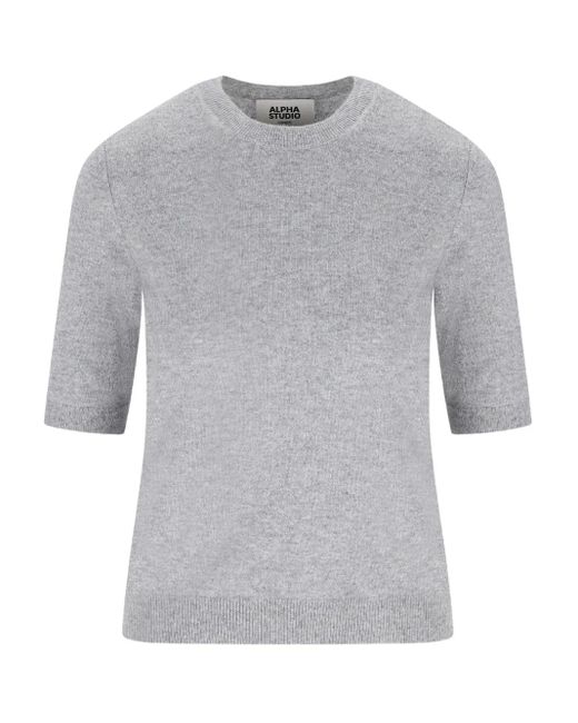 Pull En Cachemire À Manches Courtes Alpha Studio en coloris Gray