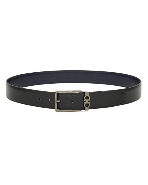Ferragamo Black Reversible Gancini Leather Belt for men