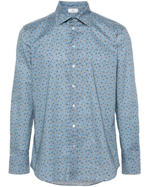 Etro Blue Paisley-print Cotton Shirt for men