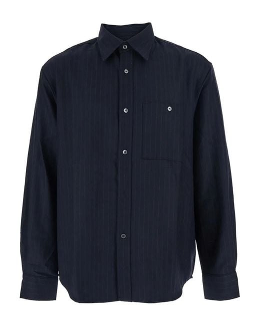 TONYWACK Blue Pinstripe-Pattern Long-Sleeve Shirt for men