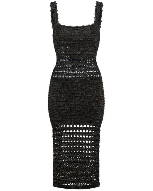 retroféte Black Avril Metallic-finish Crochet Midi Dress