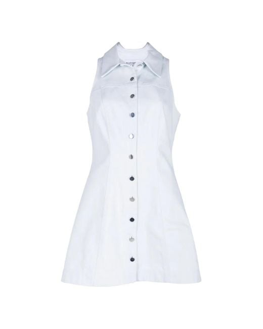 Matthew Bruch White Button-Up Sleeveless Mini Dress