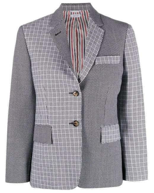 Thom Browne Gray Mix-Print Single-Breasted Blazer