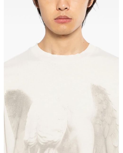 WARMAN White Cotton Printed T-Shirt for men