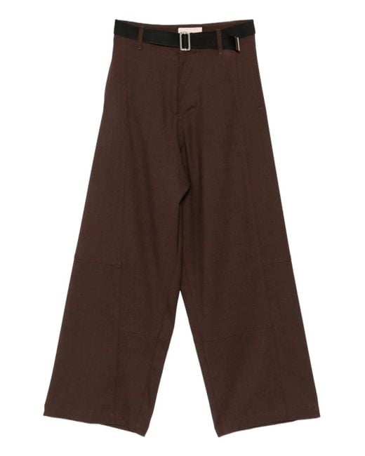 Plan C パネル ベルテッド パンツ Brown