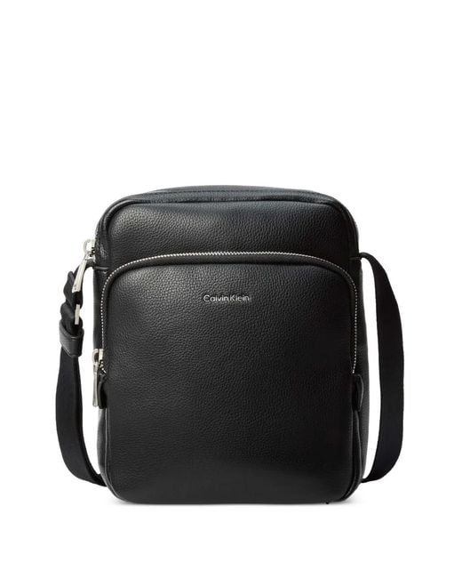 Calvin Klein Black Sac Porté Épaule Zippé À Fini Grainé for men